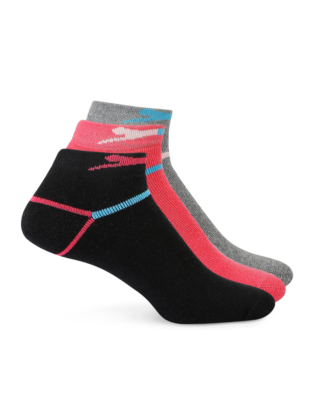 No Show Socks Pack of 3 for Men in Grey-Pink-Black - Perfect for Fitness and Workout [FELINEX]